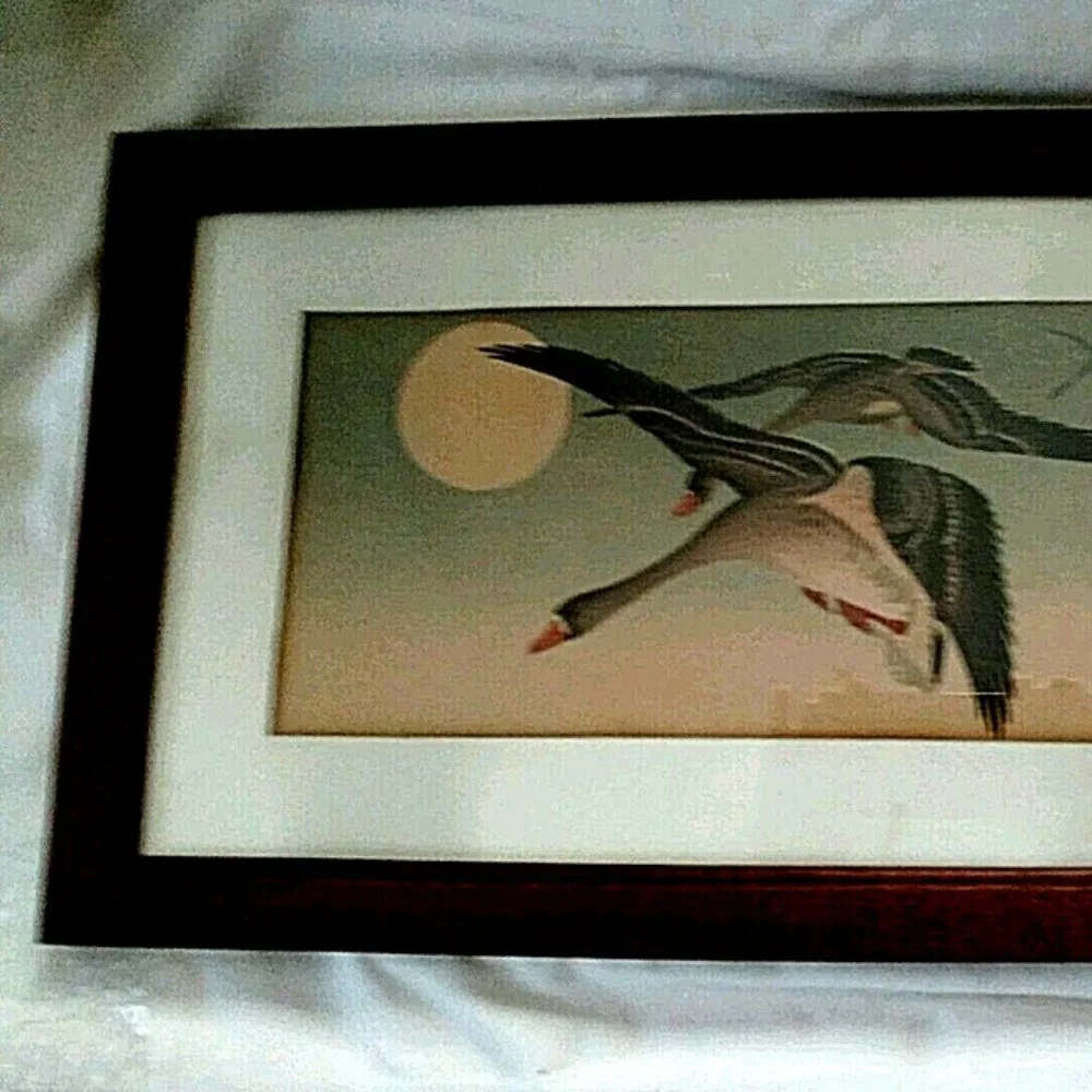 Japanese Ink Painting of Geese n Flight Antique Early 19TH Century Framed Signed - Picture 2 of 13